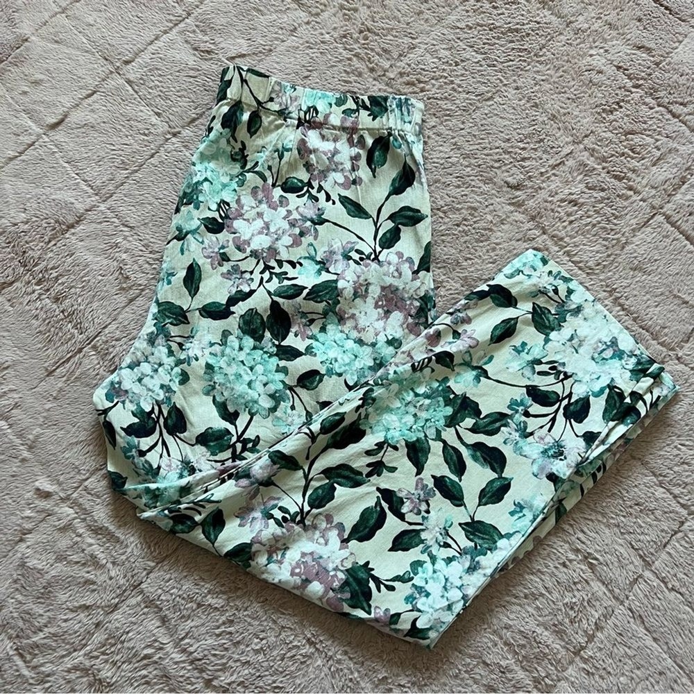 J. Jill Linen Stretchy Floral High‎ Waist Pants Preppy Minimalist Coastal Size L